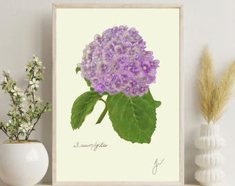 Hydrangea Print | Farmhouse Floral Botanical Art Digital Download