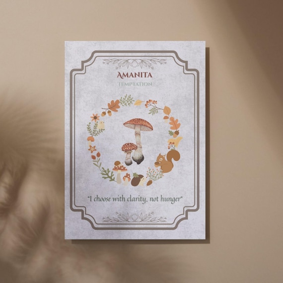 Amanita Mushroom Oracle Card Print: Witchcraft Botanical Art (Digital Download)