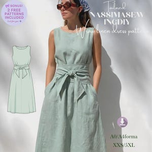 Patrón de costura para vestido cruzado, vestido midi de lino sin mangas, PDF A0 A4, tallas 2XS–5XL
