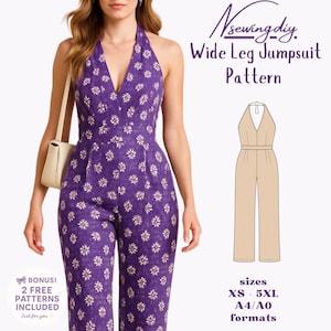 Halter Neck Jumpsuit Sewing Pattern: Women&#39;s PDF (XS-3XL)