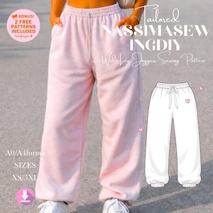 Mönster för joggingbyxor med vida ben, stora mjukisbyxor (2XS-4XL) (PDF-mönster)