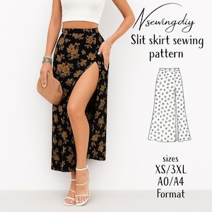 Patrón de falda / XS-XXXL / Patrón de costura de falda con abertura / Patrón de falda fácil, Falda para mujer Patrón PDF Falda con cremallera Patrón de costura de falda