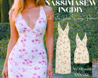 V-Neck Slip Dress Sewing Pattern | Mini & Long Lengths (2XS-6XL) (Digital Download)