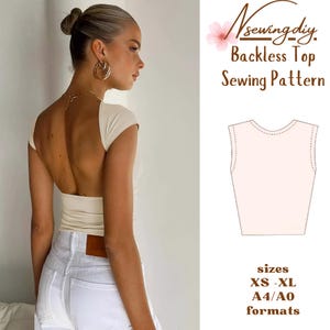 Molde de Costura para Blusa Sem Costas | Blusa de Verão Y2K com Costas Abertas | Molde Fácil para Iniciantes + Tutorial Ilustrado Fácil | PP - GG | A0, A4 e Carta EUA