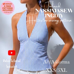 Halter V Top Sewing Pattern, Summer Blouse, Deep Neck, Sizes 2XS-4XL (Digital Pattern)