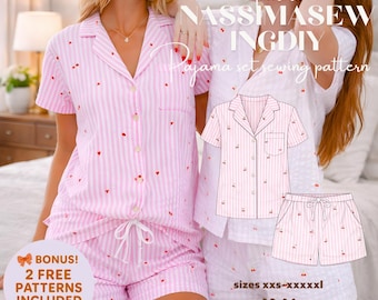Pajama Set Sewing Pattern: Women's Sleepwear Top & Shorts (Digital Download)