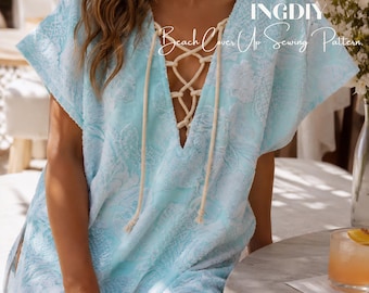 Molde para costura de poncho com amarração na cintura para saída de praia (PDF), tamanhos 2XS a 5XL