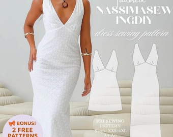 V-Neck Bias Cut Dress Sewing Pattern: Beginner-Friendly (PDF Download XXS-6XL)