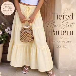 Tiered Maxi Skirt Sewing Pattern – High Waist, Elastic Fit (PDF Download)