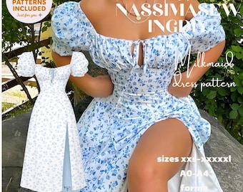 white christmas dresses Milkmaid Cottagecore Dress Sewing Pattern Corset Front – Rosys Patterns main image 0