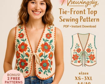 フリルサイドタイトップの縫製パターン | XS-XXXL | 即時ダウンロード