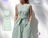 Wrap Dress Sewing Pattern, Sleeveless Midi Linen Dress, A0 A4 PDF, Sizes 2XS–5XL