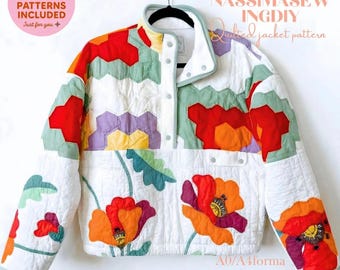 Color Block Quilted Jacket Sewing Pattern | Modern Coat Design (PDF Download)