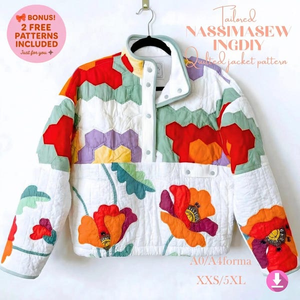 Color Block Quilted Jacket Sewing Pattern | Modern Coat Design (PDF Download)