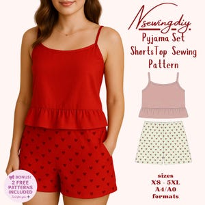 Pajama Set Sewing Pattern Collar Shirt Sewing Pattern Shorts Sewing Pattern Pajama Set PDF Pattern Women Sewing Pattern Sleepwear Pattern