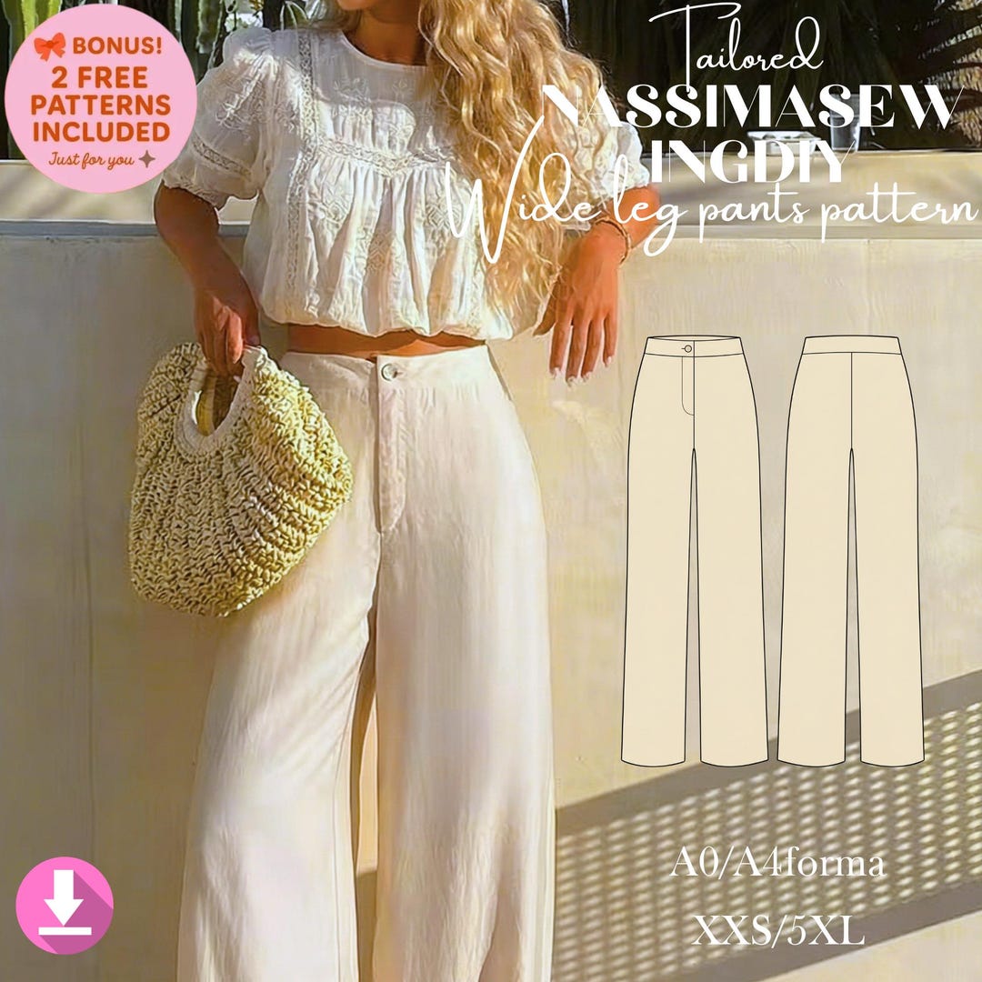 Wide Leg Pants Sewing Pattern – High Waisted Trousers, Beginner ...