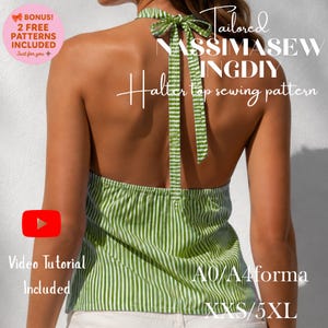Backless Halter Crop Top Sewing Pattern, Summer Blouse, Tie Back (A4 A0 PDF)