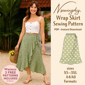 Ruffle Hem Wrap Skirt Sewing Pattern: Beginner Friendly (PDF Pattern A4/A0, XS-XXXL)