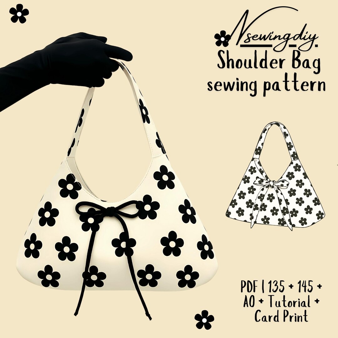 Hobo Bag Sewing Pattern PDF – Retro Flower Shoulder Bag With Bow | Boo ...