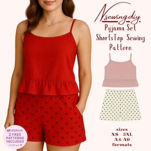 Pajama Set Sewing Pattern | Pajama Top and Shorts Pattern | Women Sewing Pattern, Easy Pajama Pattern | Beginner Sewing Pajama, Short Pajama