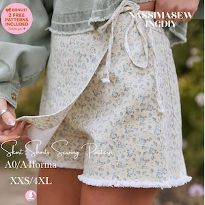 Overlap Skort Shorts Sewing Pattern, Wrap Front Mini Shorts (Digital Download)
