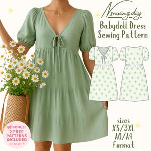 BABYDOLL DRESS PATTERN | Easy dress pattern pdf| Cottagecore dress| Pattern Dress | Linen Dress | Bohemian Dress Sewing Pattern