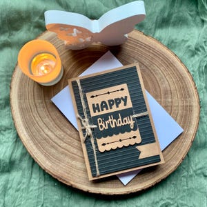 Handgemachte Geburtstagskarte in Schwarz & Kraftpapier – Happy Birthday mit Jutekordel | Karte für Männer