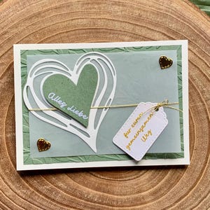 Hochzeitskarte handgemacht – Karte zur freien Trauung oder Verlobung – Glückwunschkarte modern mit Herz & Gold