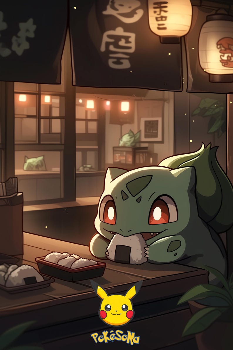 Bulbasaur Onigiri Poster | Digital Download | Pokemon Poster | Pokemon ...