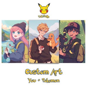 Benutzerdefinierte Pokemon Art Comfy Style | Personalisierte Trainer & Pokemon Portraits | Personalisierte Pokemon | Pokemon Geschenk | Digitaler Download | Plakat