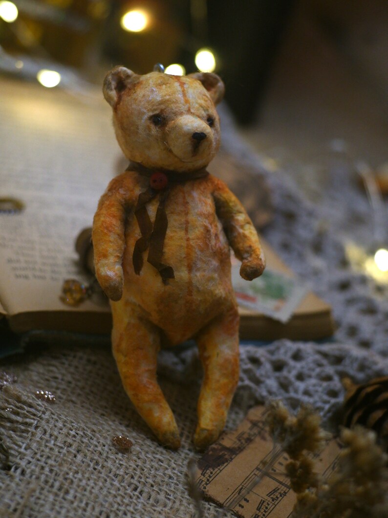 spun cotton ornament, spun cotton bear, miniature spun cotton bear