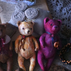 spun cotton ornament, spun cotton bear, miniature spun cotton bear