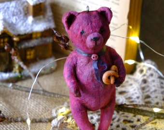 Miniature Burgundy Teddy Bear spun cotton one of a kind