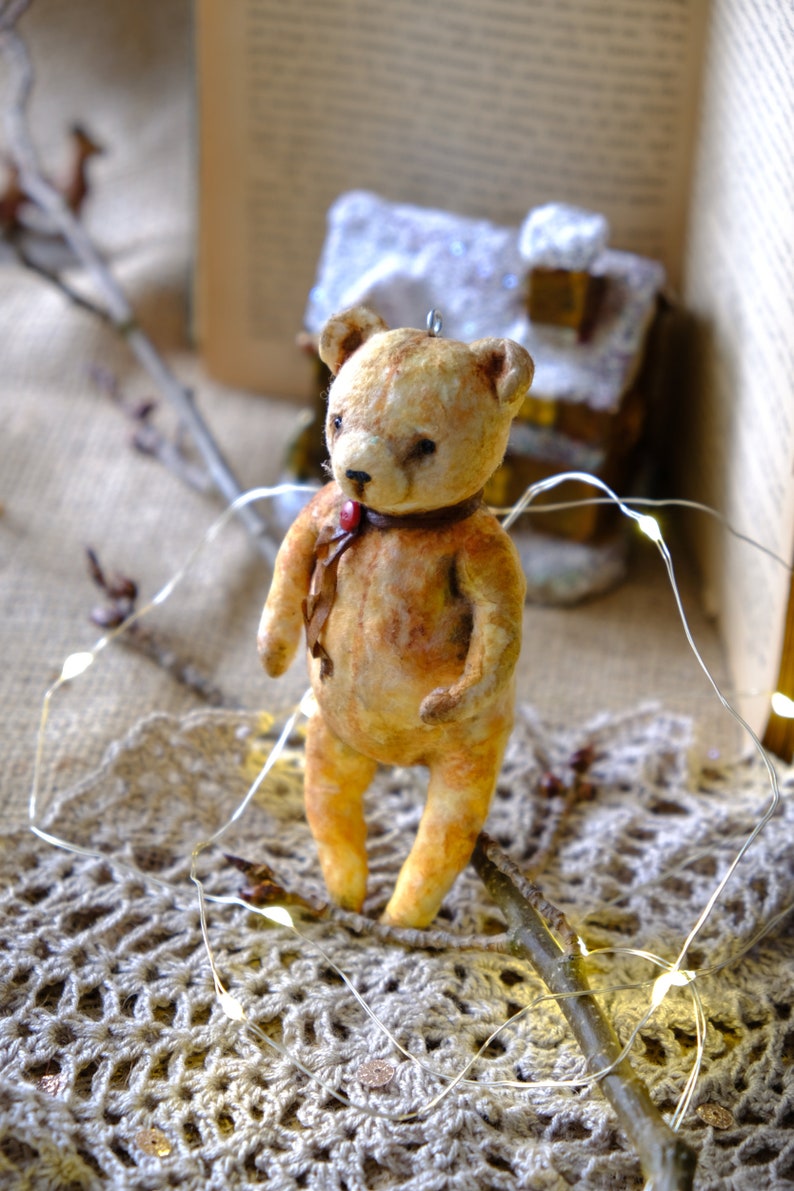 spun cotton ornament, spun cotton bear, miniature spun cotton bear toy