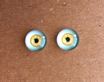 doll Glass eyes flat back 10 mm diameter 6 mm iris GOLDEN YELLOW