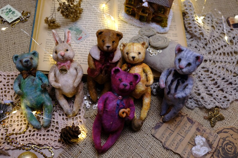 spun cotton ornament, spun cotton bear, miniature spun cotton bear
