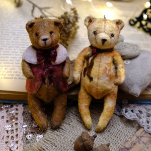 spun cotton ornament, spun cotton bear, miniature spun cotton bear