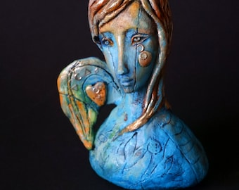 One of a kind Original clay Art Doll Bust sculpture URBAN ANGEL