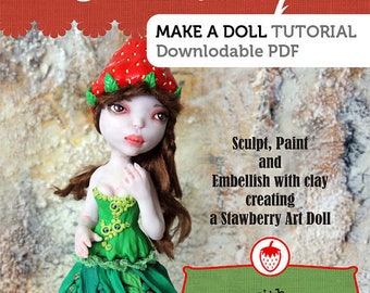 Make a Strawberry Doll PDF Tutorial How to Sculpt a Polymer clay  art doll pattern Instant Download