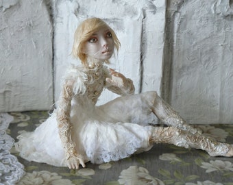 Art Doll One of a Kind In the White no a fairy collectible artdoll