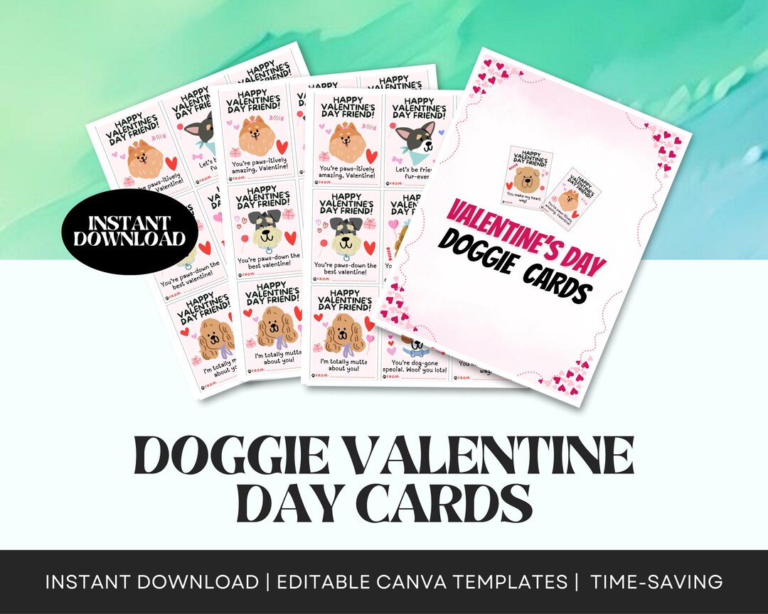 Dog Valentine Cards Printable – Cute Classroom Valentines for Kids or ...