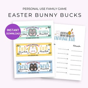 Bunny Bucks Printable Easter Play Money, Kids Reward Coupons, Egg Hunt Stuffer, Fun Easter Activity Download