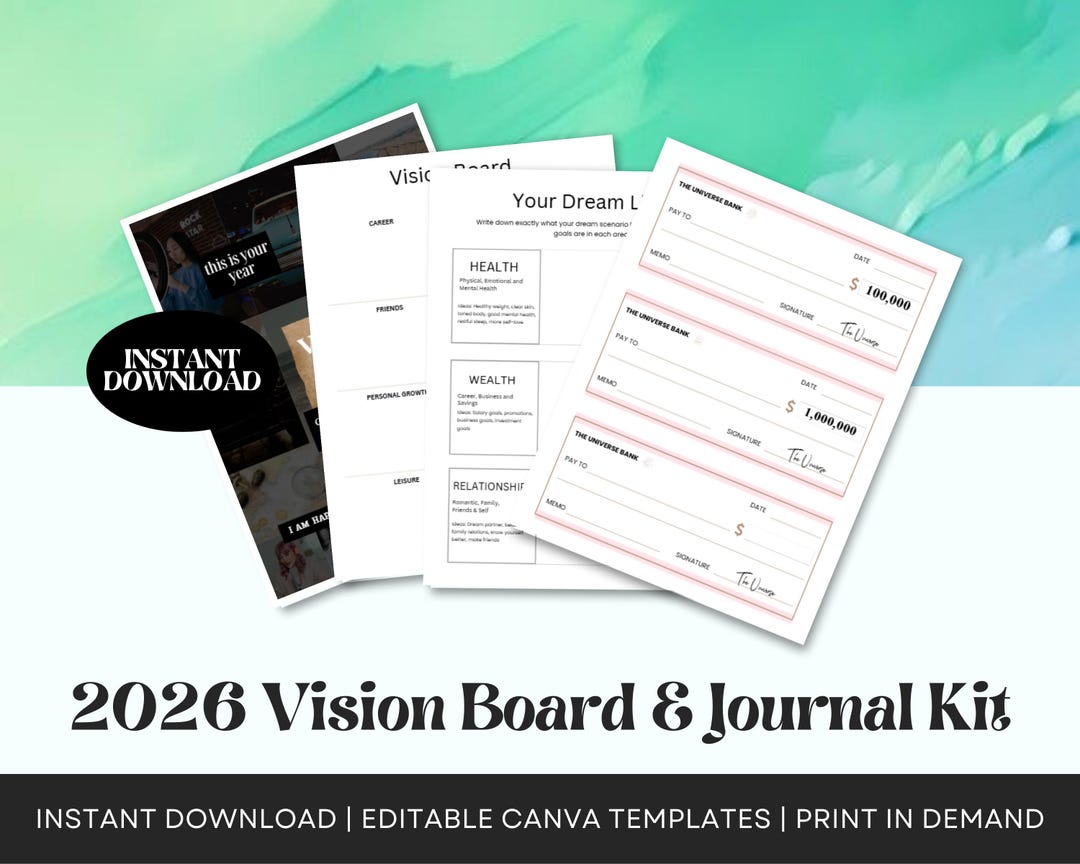 Vision Board Kit: Printable Templates and Manifestation Images ...
