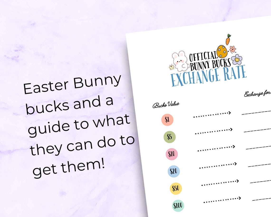 Bunny Bucks Printable Easter Play Money, Kids Reward Coupons, Egg Hunt ...