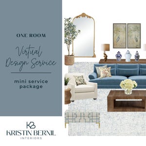 Diseño de interiores virtual personalizado parcial / Servicio de diseño de interiores de 1 HABITACIÓN / Tablero de inspiración de una habitación individual + Lista de compras / Diseño electrónico