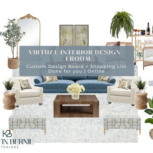 Diseño de interiores virtual para una habitación / Paquete de diseño electrónico personalizado con tablero de inspiración y lista de compras interactiva