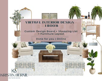 Virtual Interior Design | Custom Mood Board & Furniture Layout (e-Design Service) | clickable shopping list