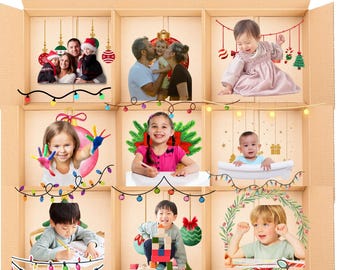Hollywood Squares Style Photo Collage Template | 3D Cardboard Boxes | Editable Canva Layout