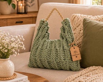 Crochet Hobo Bag Pattern, Textured Purse PDF, Boho Handbag Pattern, One Piece Crochet Bag, Beginner Friendly, Chunky Yarn Tote Download
