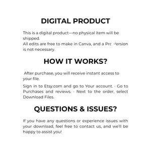 Pu&ograve; includere: Sfondo bianco con testo nero che descrive un prodotto digitale. Il testo include "PRODOTTO DIGITALE", "COME FUNZIONA?" e "DOMANDE E PROBLEMI?" Vengono fornite istruzioni per accedere al file digitale dopo l'acquisto.